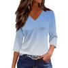 Damen Casual V-Ausschnitt Bluse mit Farbverlauf Blumenprint, geteiltem Saum und 3/4-Ärmeln