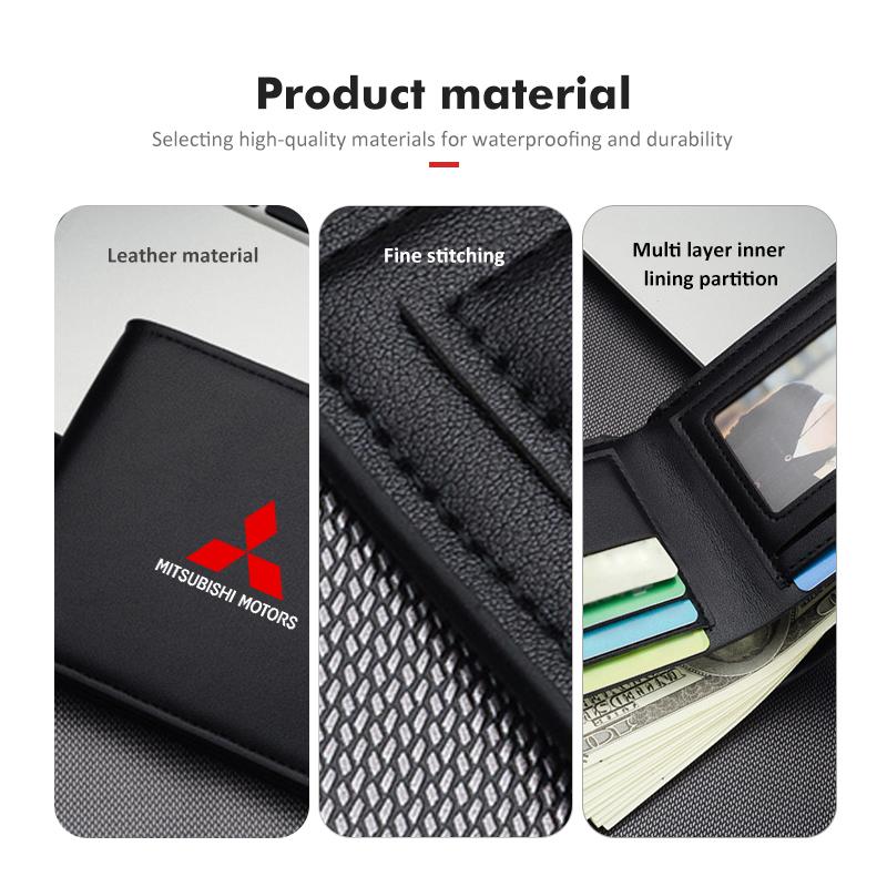 Men Leather Zipper Wallet Coin Pocket Vintage Big Capacity Male Short Money Purse For Mitsubishi Outlander Lancer Eclipse Mirage