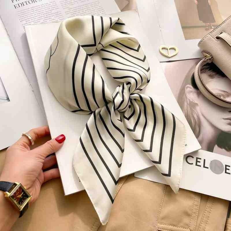 Luxury Chain Print Silk Square Scarf Women Soft Satin Silk Thin Neck Scarf Fashion Sunscreen Headscarf Woman 70x70cm