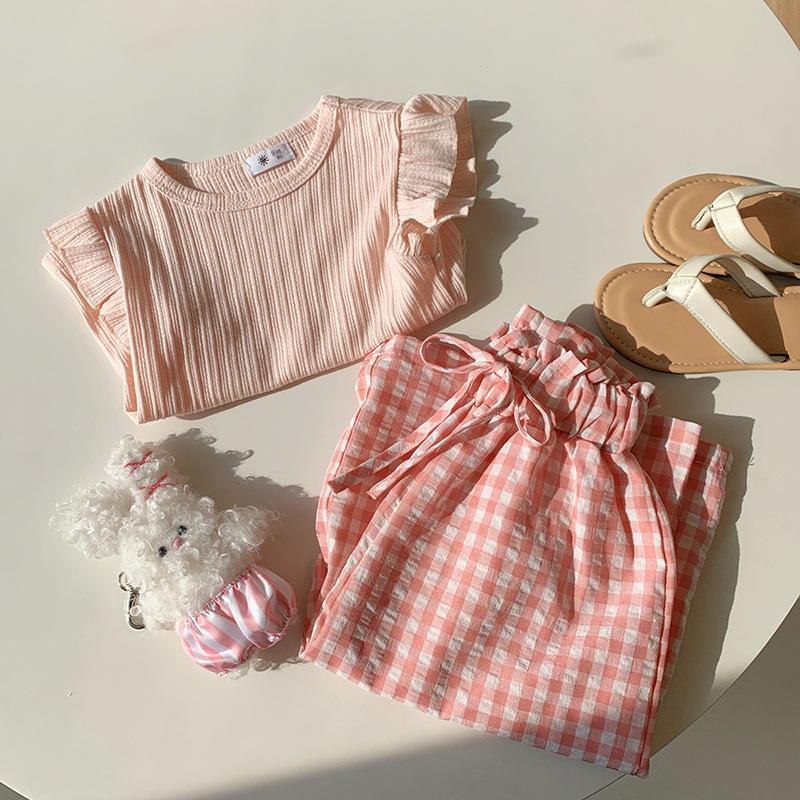 Girls Summer Cotton Linen Plaid Wide Leg Shorts Breathable Loose Casual Versatile Pants For Kids