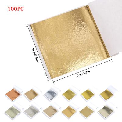 100 hojas de papel de aluminio dorado de imitación, hojas doradas, arte artesanal, papel, fiesta de cumpleaños, boda, pastel, postre, decoraciones