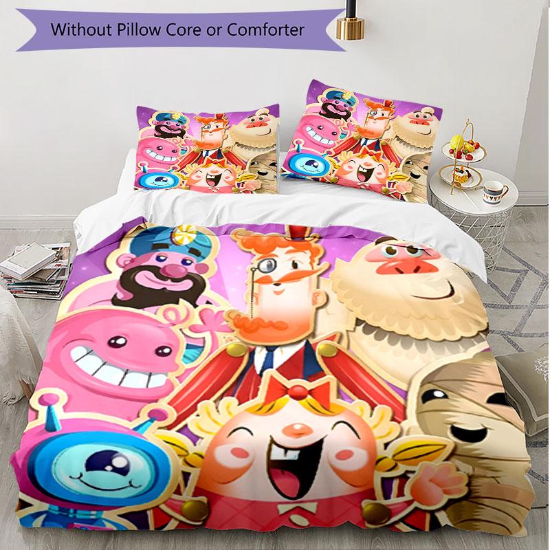 3-teiliges Bettbezug-Set (1 * Bettbezug + 2 * Kissenbezug, ohne Kern), Candy Crush Saga Print Weiches Ganzjahres-Bettwäscheset, Heim-Schlafzimmer-Dekor Geschenk