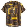 Summer Men Color Block Ethnic Geometry Print Short Sleeve Buttons Pullover Shirt