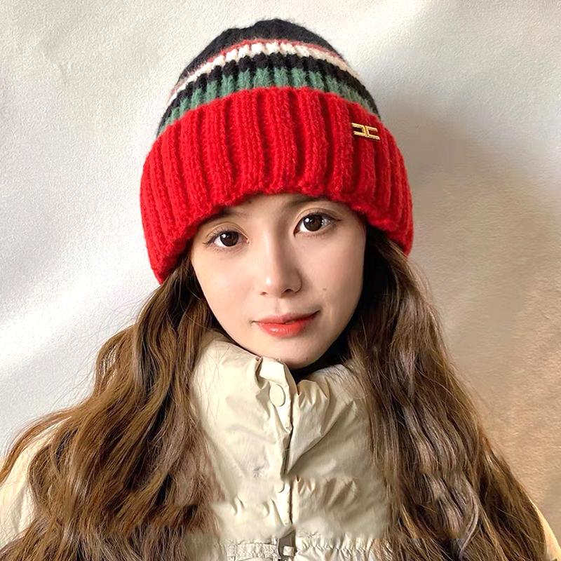 

Новая красочная полосатая женская зимняя шапка, модная женская осенне-зимняя теплая парная вязаная шапка, тренд