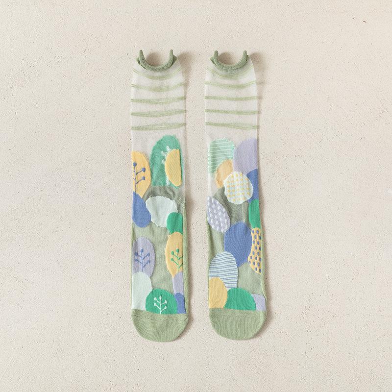 

Spring Autumn AB Glass Stockings: Women s Mid-Calf Retro Abstract Casual, Thin & Breathable Women s Universal (Size 35-40)