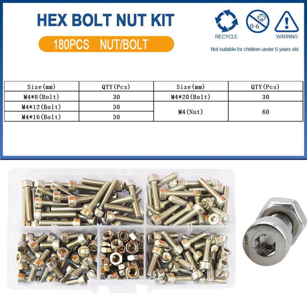 304 Stainless Steel Bolts And Nuts Set M2 M3 M4 M5 M6 Hexagon Hex Socket Screws Allen Cap Head Bolt Nut Set Assortment Kit