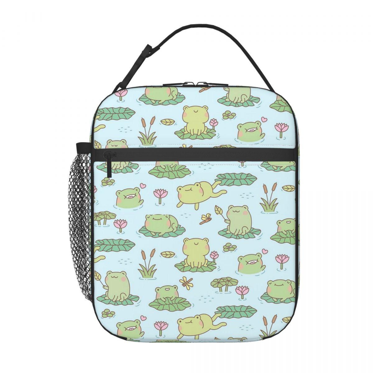 

Cartoon Cute Frog Pattern On Lotus Leaves Insulated Lunch Bag for Women Children Portable Food Boxes Thermal Lunch Box Tote One Size