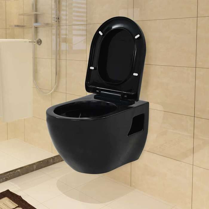 VidaXL Toilette suspendue au mur avec réservoir caché Céramique Noir