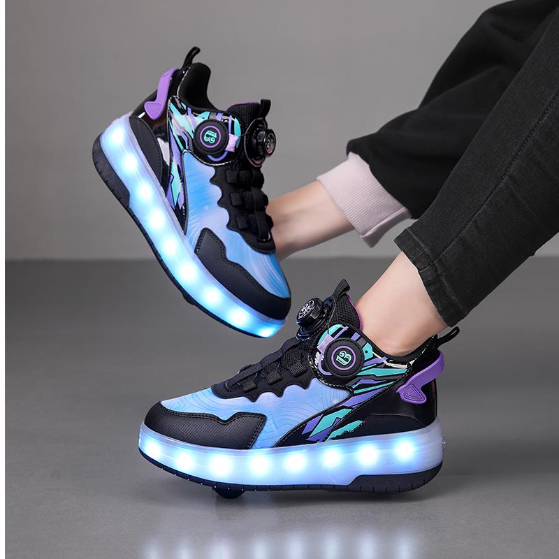 Boys/girls Two-wheel Dual-purpose Roller Skates Double Row Heely Shoes Roller Skates Luminous Sports Shoes Rechargeable