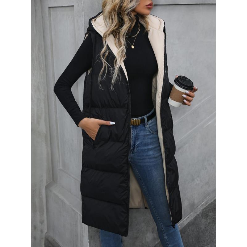 

YYFS Женская мода Повседневная однотонная принтованная куртка без рукавов с капюшоном и пальто на осень-зиму S