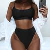 2024 Summer Women's Bikini Triangle Sexy Solid Two Piece Bathing Suit High Waist Bikini Beach Swimsuit for Women