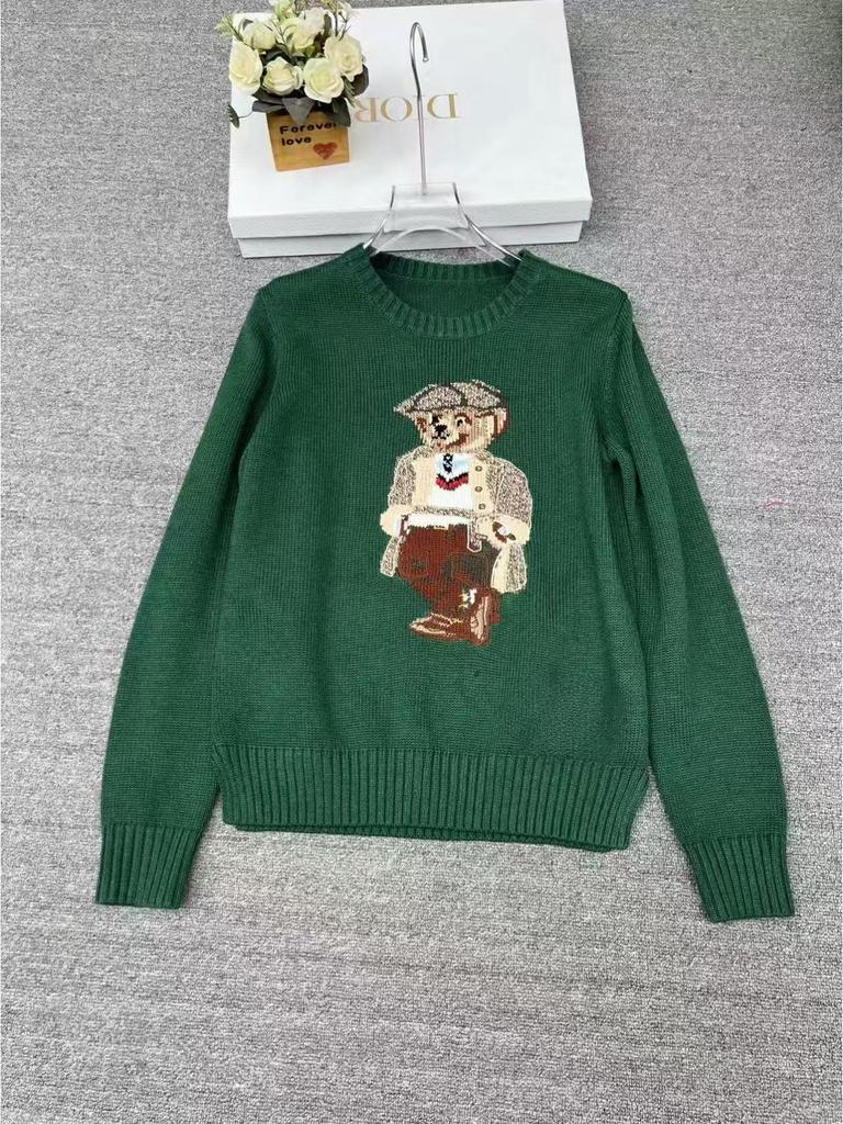 2025 R.L Wool Blend Cartoon Bear Round Neck Sweater - Women's Autumn/Winter Versatile Embroidered Style