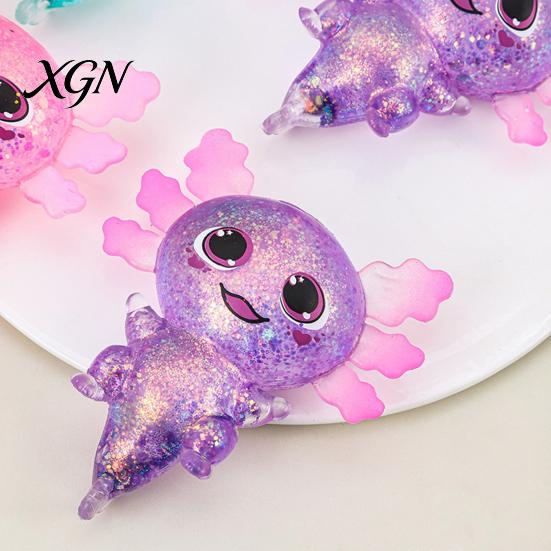 Soft Waxy Fidget Toy Glittery Salamander Squeeze Slow Rebound Stress Reliever Relief with Transparent Glitter Cute Decompression Gift Relaxation Ball