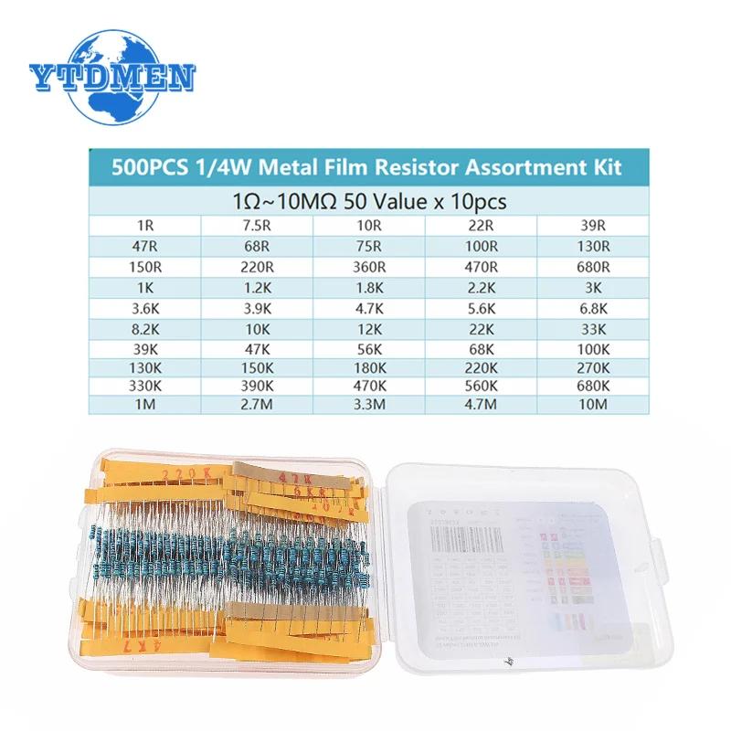 500~2500pcs Metal Film Resistor Assortment Kit 1/4W 1 Ohm to 10M Ohm 1%, DIY Electronic set, for Diverse Electronics Projects
