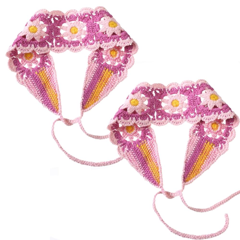 Spring Travel Hair Scarf Women Sweet Cute Hand-Knitted Headband Hair Accessories Knitted Crocheted Headscarf Triangle Scarf