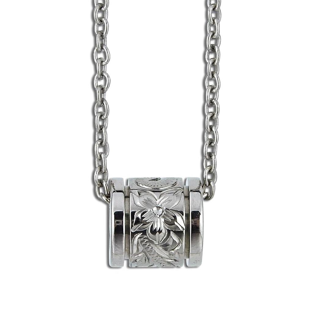 Aloha Lokahi Hawaiian Jewelry Necklace, Titanium Ring, Plumeria Scroll, with Titanium Chain, 50cm