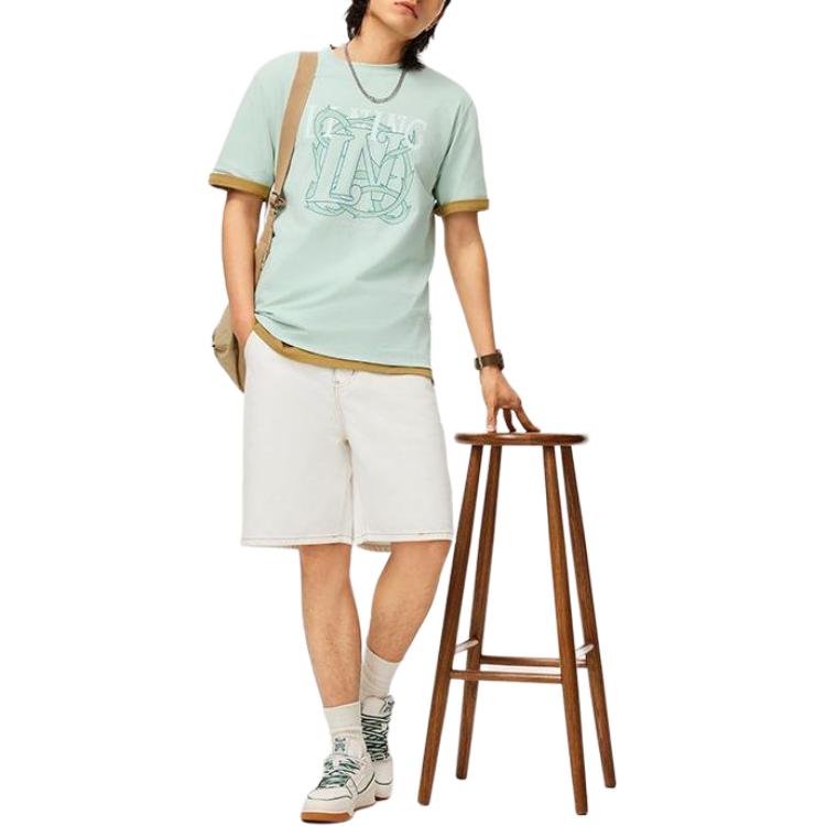 Li-Ning Chinese Culture Series Letter Print Crew Neck Short Sleeve T-Shirt Men Tops Pale-Moss-Blue AHSU315-2
