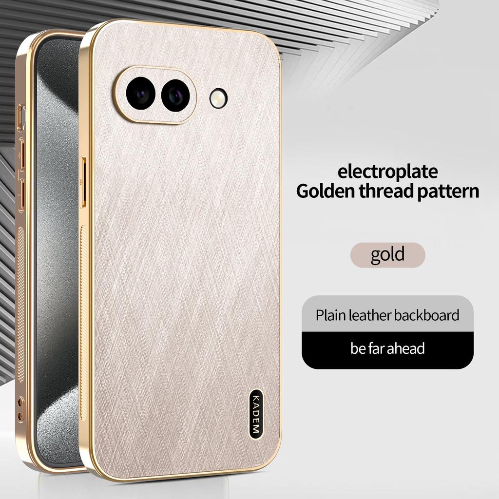 Gold Silk Texture Leather Plating Case For Google Pixel 10A 10 9 Pro XL 9A 8A 8 7 6 Pro 7A 6A Shockproof PC Plastic Cover