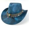 Außenhandel Minderheit Zylinder Fransen Western Cowboyhut Jazzhut Türkisfarbener Filzhut Outdoor Sonnenschutzhut