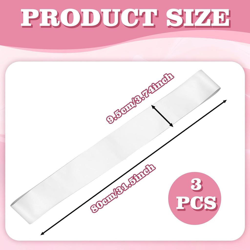 3Pcs White Sashes Blank, Plain Pageant Decorate Satin Sashes for Graduation Sash Birthday Bridal Shower Wedding Party Decorations Make Your Own