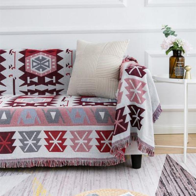 

Двусторонний вязаный диван-одеяло, американский стиль, геометрический узор, полотенце для двухместного дивана, чехлы для гостиной 180x230cm