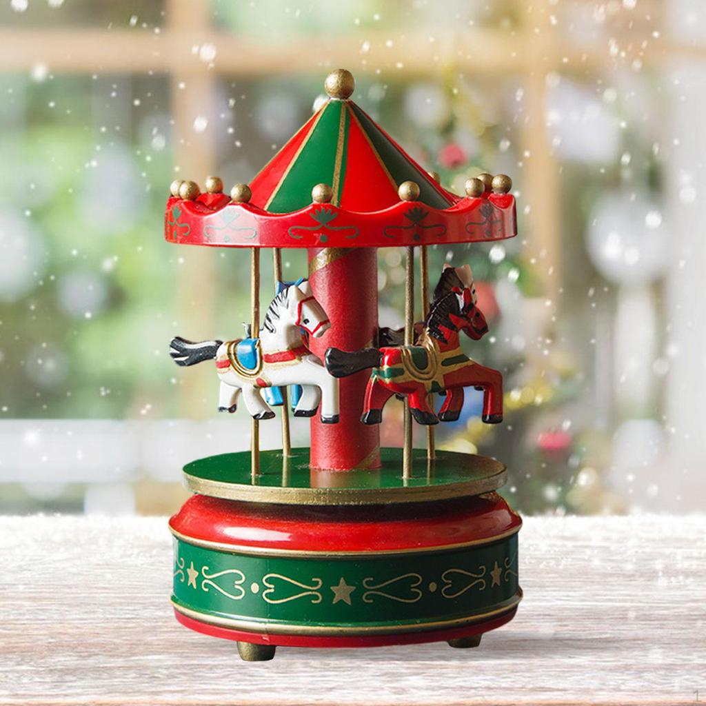

Рождественская деревянная карусель музыкальная шкатулка орнамент декоративный поворот в форме лошади для праздничного украшения 1pcs зелёный