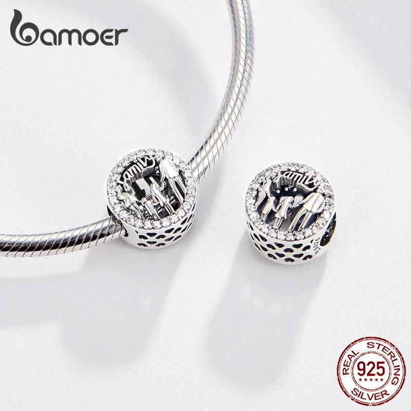 BAMOER Family of Four Round Metal Beads 925 Sterling Silver Families Charm for Women Original Silver