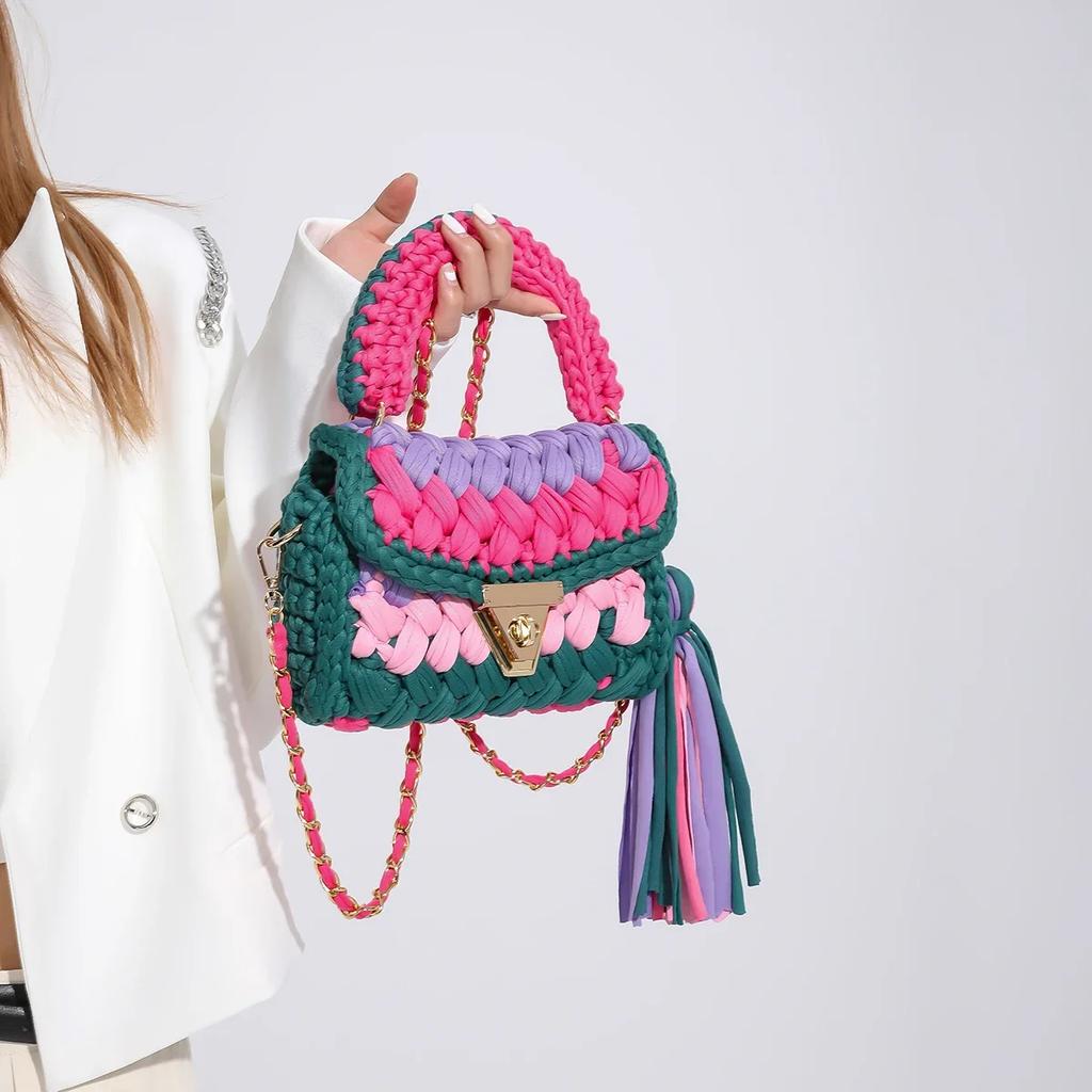 Women Handbag Woven Bags Knitted Shoulder Bag Chunky Knit Bags Crochet Top Handle Bag Lady Shopper Gifts