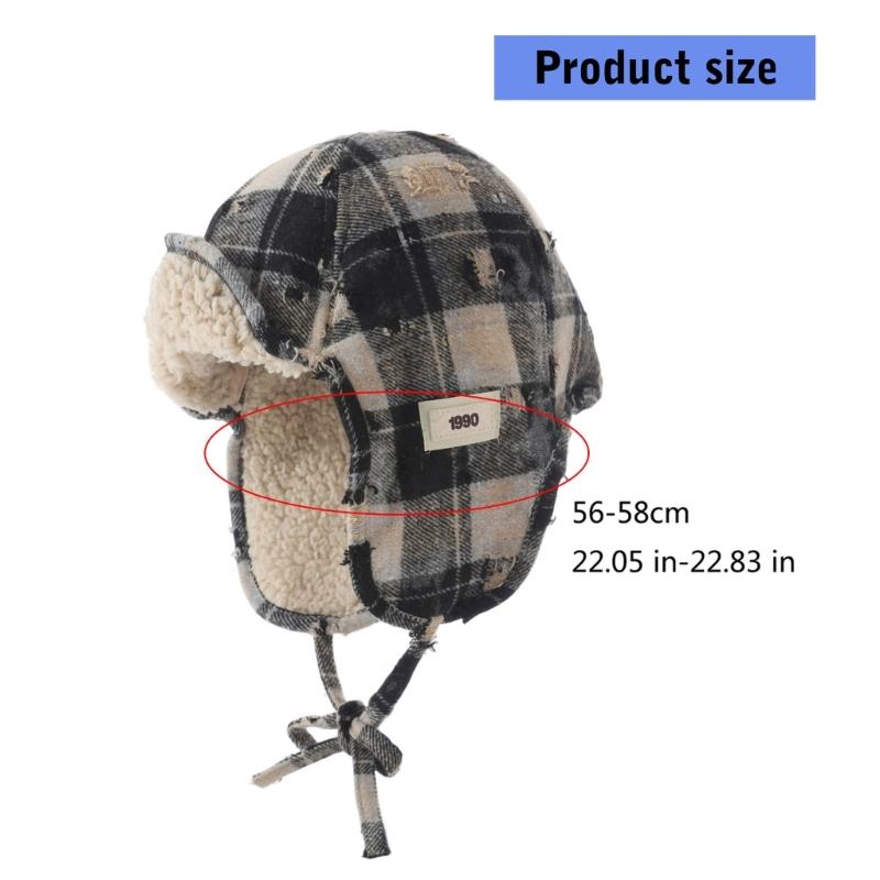 Cosy Fleece Lined Checkered Ear Muff Hat for Outdoor Activities Daily Commute Unisex Design Cold Resistant