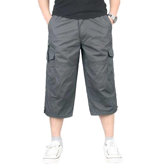 Men's Capris Summer Multi Pocket Capris Men's Loose Large Wide Leg Workwear Shorts Straight Leg Sports Middle Pants