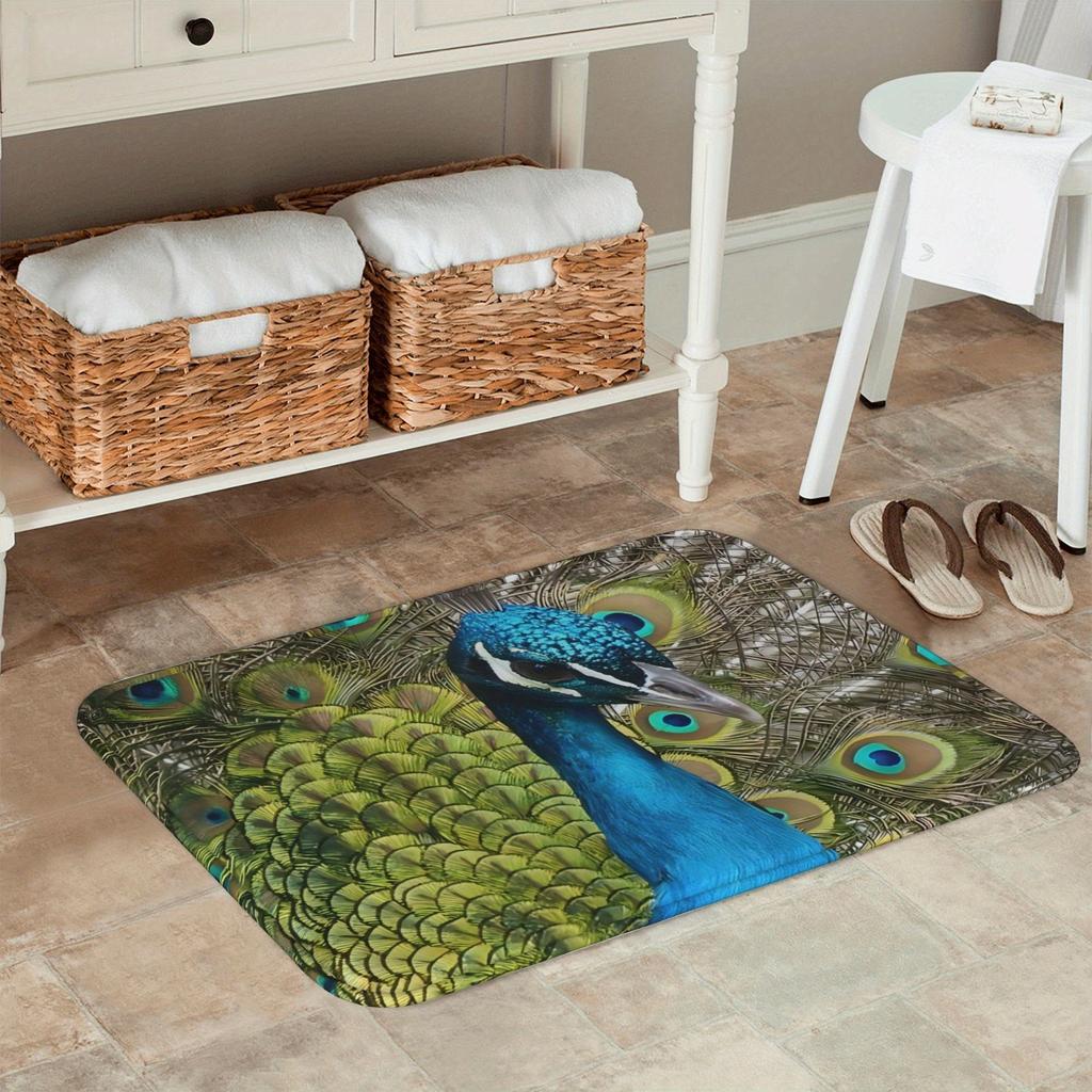 C1P Peacock Pattern Kitchen Rug Non-Slip Door Mat Pop Design Bathroom Rug Bath Mat Carpet for Home Sink Laundry Decoreeree