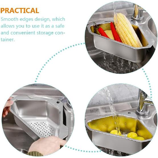 Triangle Drain Basket: Triangle Filter Basket - Stainless Steel Sink Basket - Kitchen Sink Sponge Holder Strainer Fruits Washing Basket Refrigerator