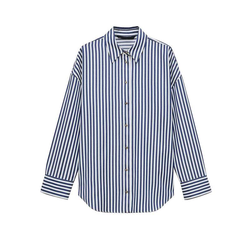 Spring New Women clothes Commuting Casual Fashion Stripe Long sleeve Lapel Shirts 2225814 2225815