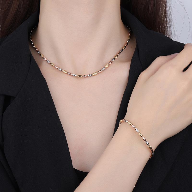 Niche Design Necklace Versatile Electroplated Color Gold Beaded Chain Set Female