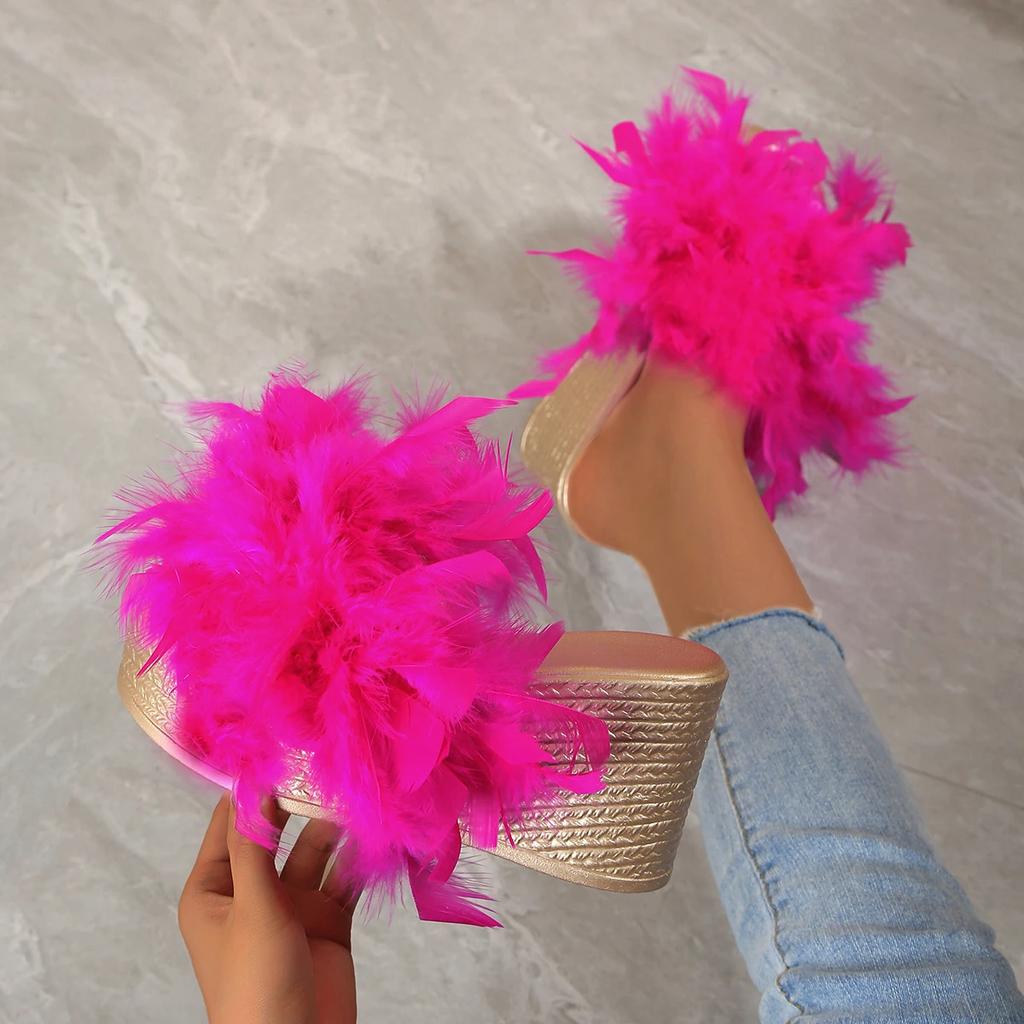 Fashion Women Sandals Fashion Beach Plus Size Sandals Outdoor High Heels Slippers Furry Wedge Platform Women Shoes Sandalias De Mujer