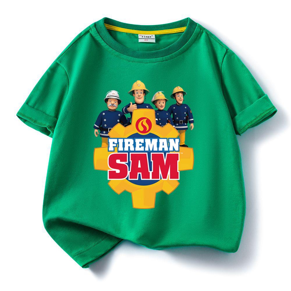 Kids Cotton Tshirt Fireman Sam Boys Girls Cartoon O-Neck Tee Toddler Short Sleeved Tshirt Childrens Summer Clothing Fashion Top