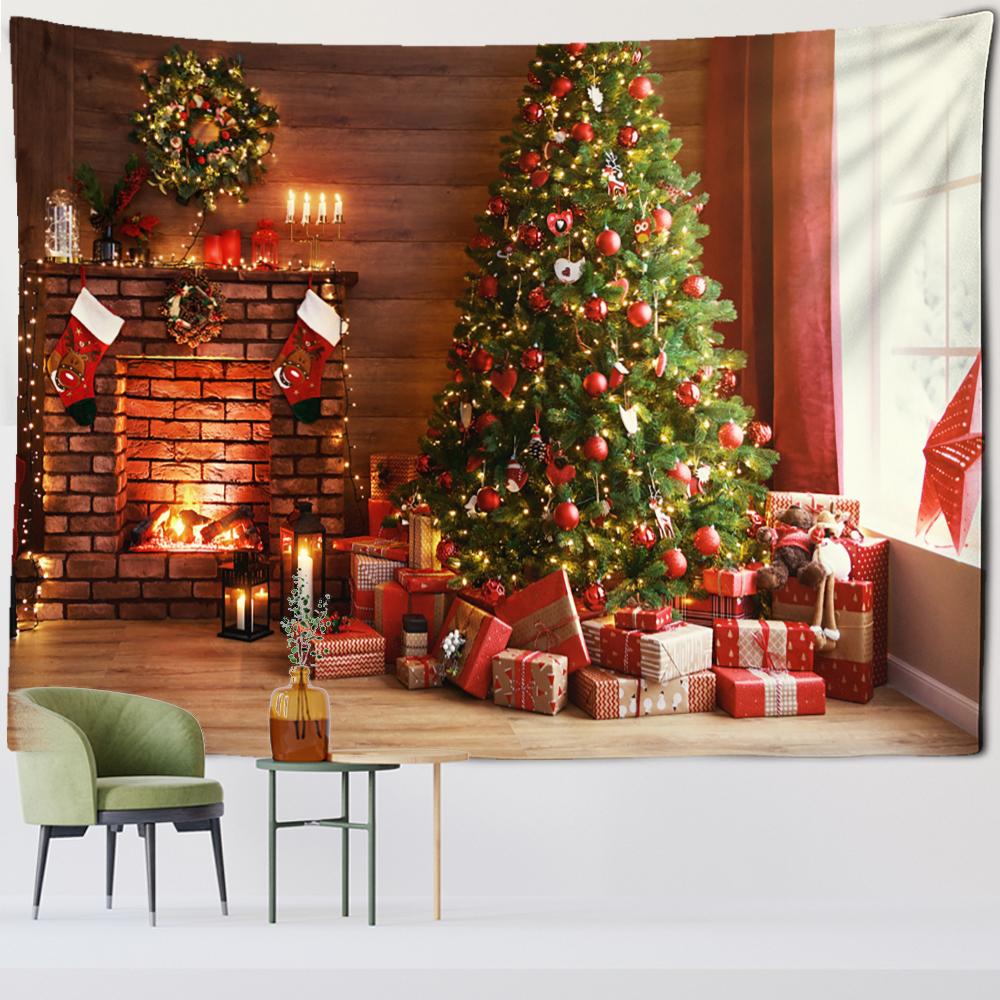 Christmas Tree Fireplace Tapestry Wall Hanging Witchcraft Psychedelic Gift Socks New Year Room Hippie Home Decor