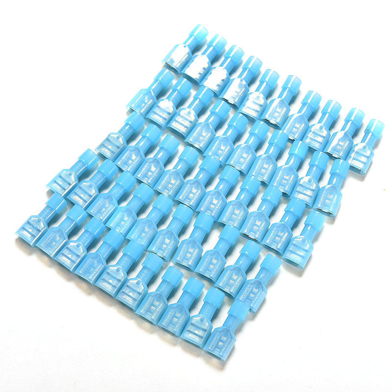50Pcs Blue Fully Insulated Nylon Female Spade Crimp Connector Terminals 16-14Awg