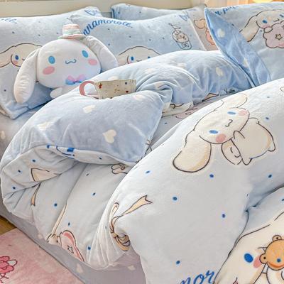 Verdicktes Milchfleece Bett Vier-teilig Cartoon Kinderbettwäsche Studentenwohnheim Fleece Bettbezug Laken