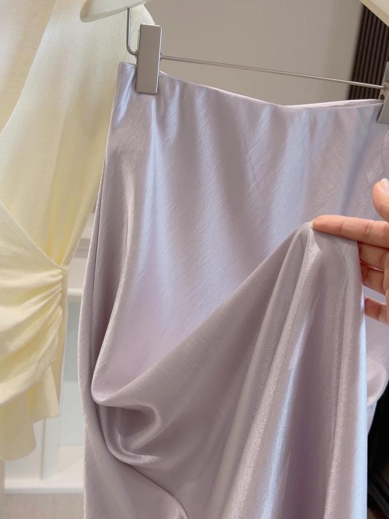 High-End Satin Mermaid Skirt for Women - Spring 2026 A-Line High Waist Slimming Drape Long Skirt