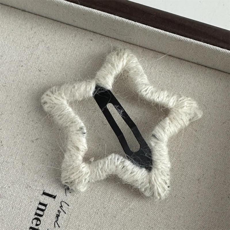 Star Hair Clip Handmade Colorful Dot Yarn Soft Plush Five Pointed Star for Bangs Non Slip Cute Small Size Daily Use