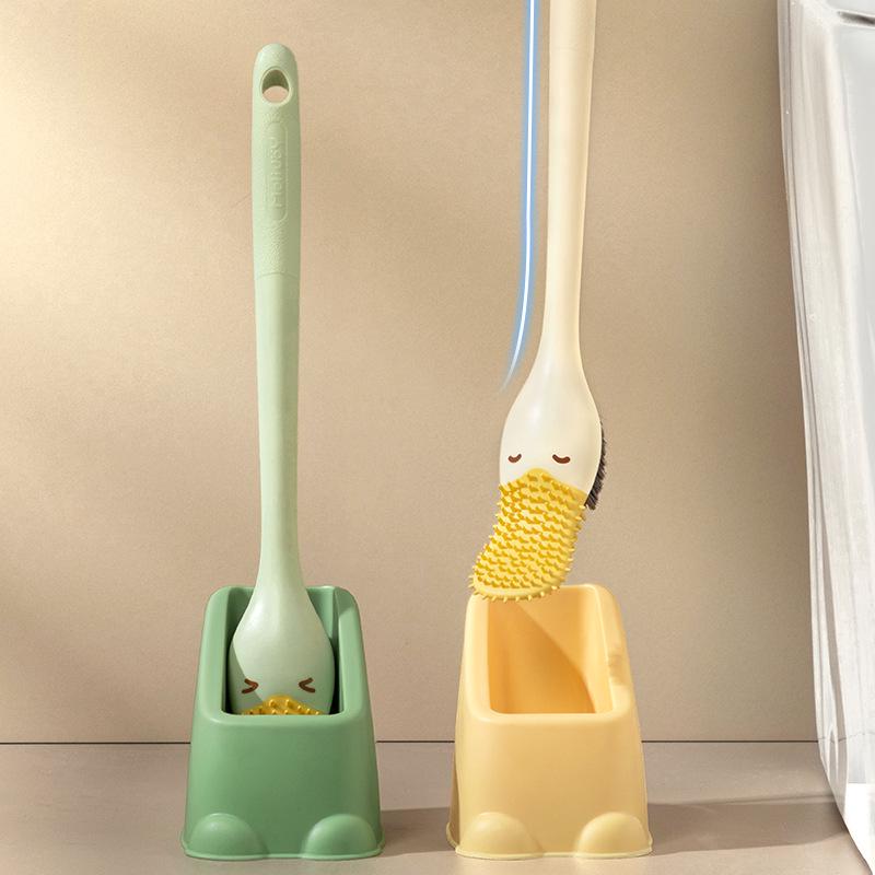 Duckbill Long-Handle Toilet Brush with Soft Bristles for Squatting Pan, Wall-Mounted, No Dead Angle Cleaning.