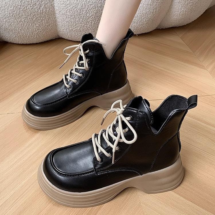 Big Head Martin Boots Women's British Style 2025 Spring and Autumn Single Boots European Thick-soled Fried Street V-mouth Skinny and Naked Short Boots