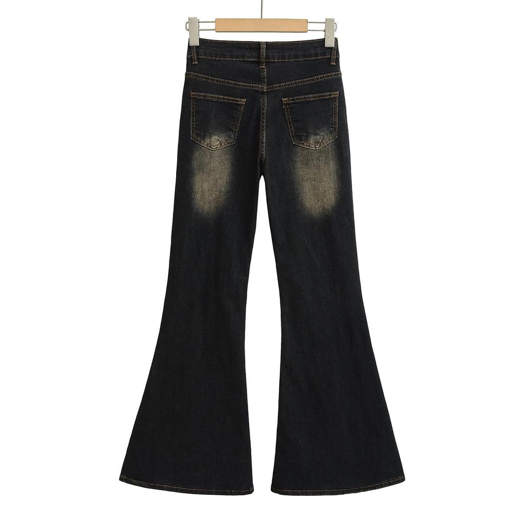 American Retro Distressed Stretch Jeans - Women's Micro-Flare Hip-Lifting Pants, 2025 Early Spring Collection