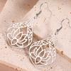 Dawapara Lotus Flower Dangle Earrings for Women Stainless Steel Round Flower Charm Yoga Jewelry Buddhist Spiritual Amulet
