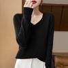 Wool Sweater V-neck Soft Knit Tops Outer Wear Bottoming Shirts for Women