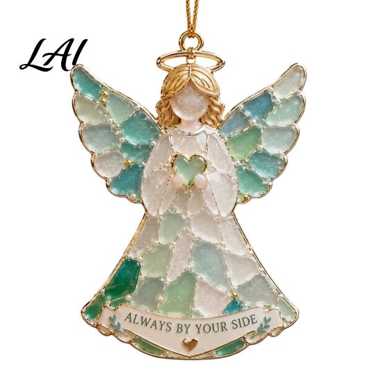 Memorial Ornaments for Christmas Handmade Sea Glass Ornament Mosaic Angel/Heart/Red Bird/Tree Hanging Coastal Tree Decoration with Sentimental Text,