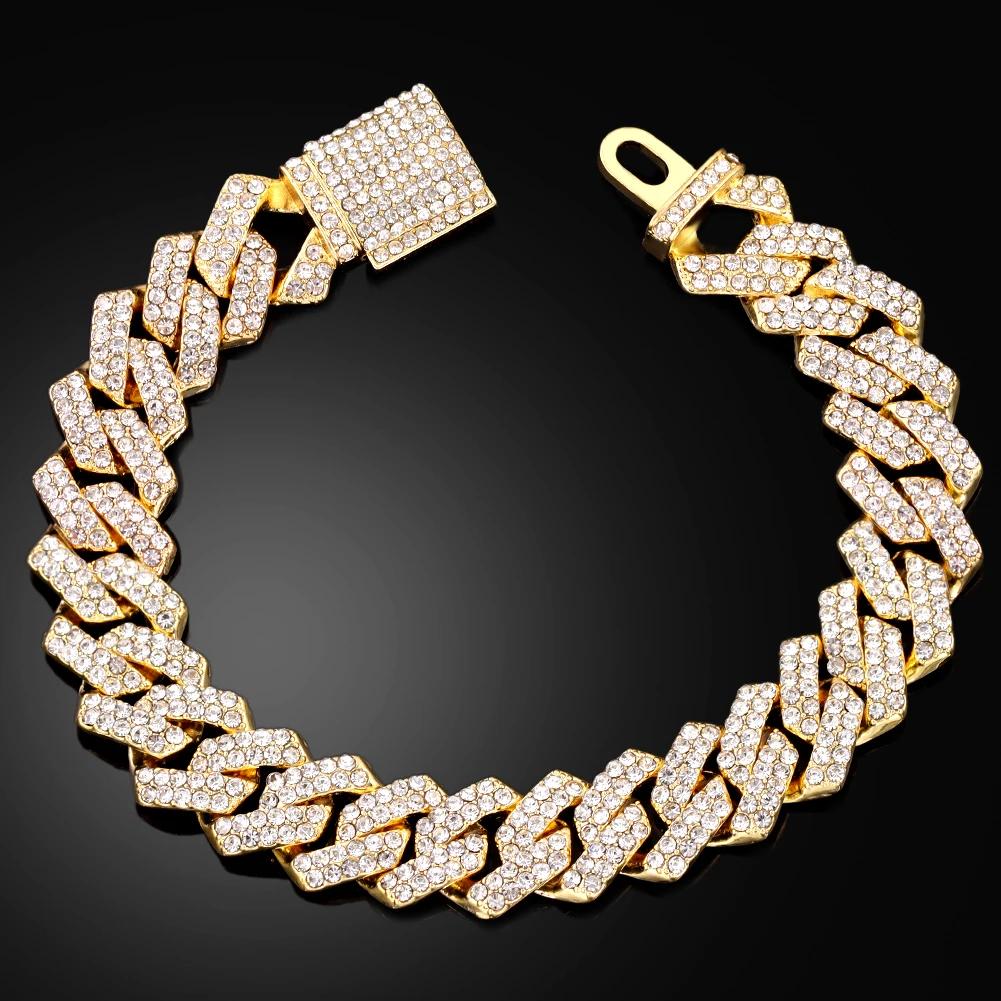 Mens Cuban Bracelet Full Diamond-Rhombus Design - Luxurious Sparkling Jewelry for Him