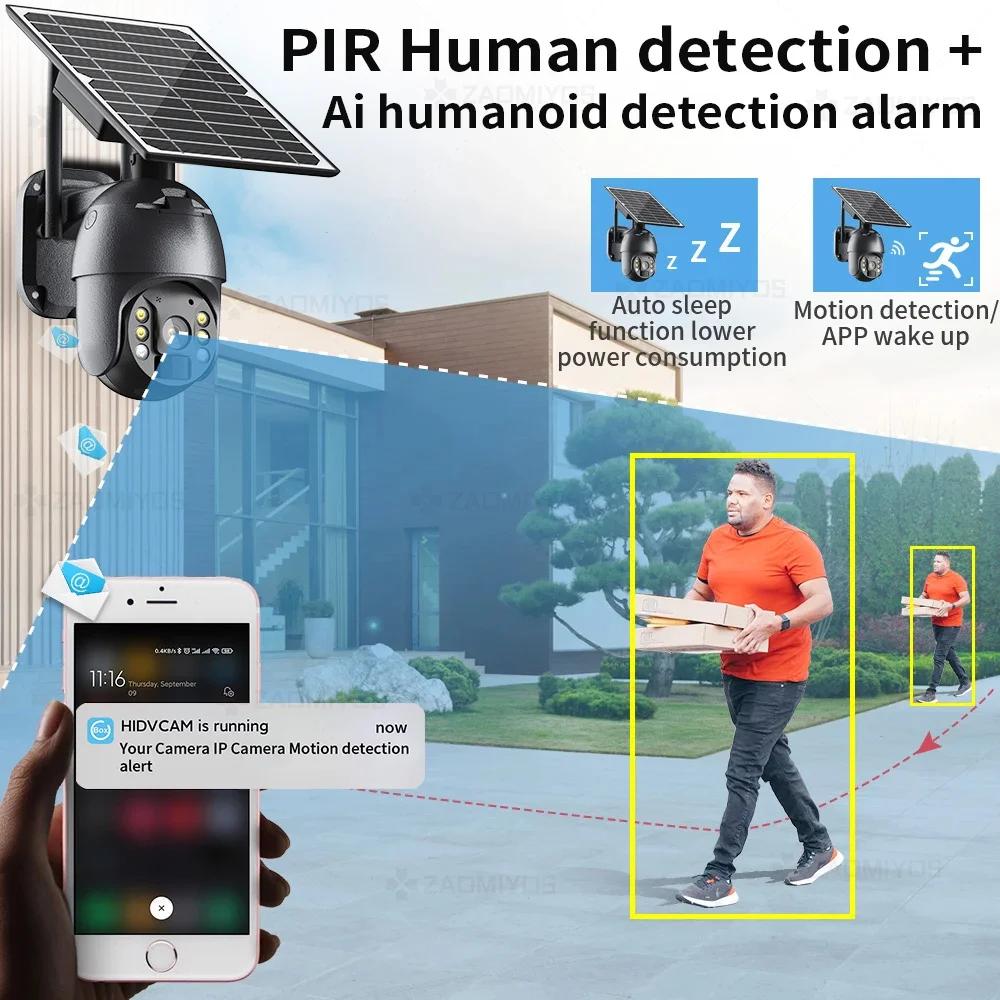 5MP Camera 8W Solar Charge 360 PTZ Surveillance 4G SIM Card Slot Motion Detection Alarm Monitor Cctv Ip Security Camera