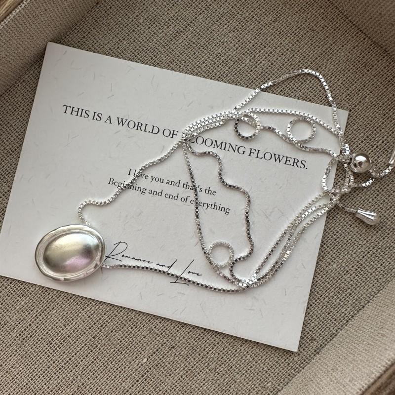 S925 Sterling Silver Niche Design Sense Oval Matte Fashion Sweater Chain Korean Style Blogger Necklace 925 silver